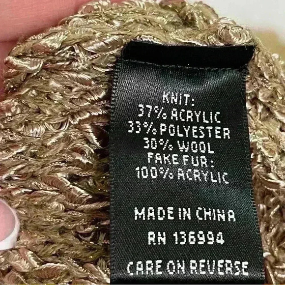 Slonl Wool Blended Long Sleeve Sweater with Faux Fur Trim Golden Threads Size M - Picture 10 of 13